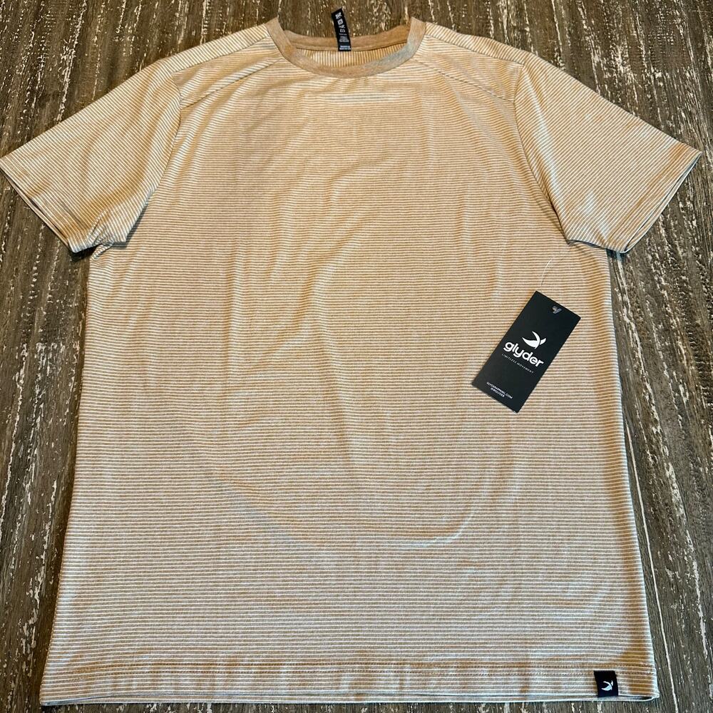 NWT Glyder Salton Short Sleeve Performance Workout Top Ochre Stripe Men’s Size M
